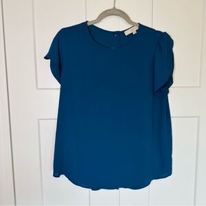 LOFT Deep Blue Flutter Sleeve Blouse